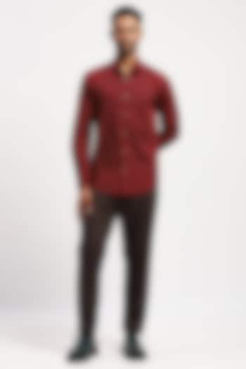 Red Crafted Pure Cotton Block Printed Shirt by Abraham & Thakore Men at Pernia's Pop Up Shop