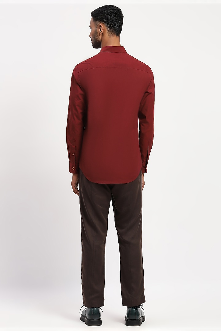 Red Crafted Pure Cotton Block Printed Party Wear Shirt by Abraham & Thakore Men at Pernia's Pop Up Shop
