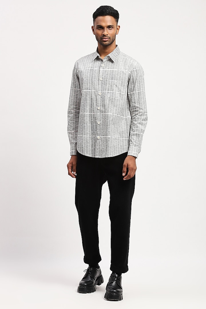 White Crafted Pure Cotton Block Printed Shirt by Abraham & Thakore Men at Pernia's Pop Up Shop