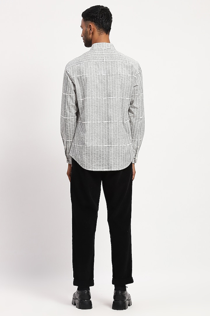 White Crafted Pure Cotton Block Printed Party Wear Shirt by Abraham & Thakore Men at Pernia's Pop Up Shop