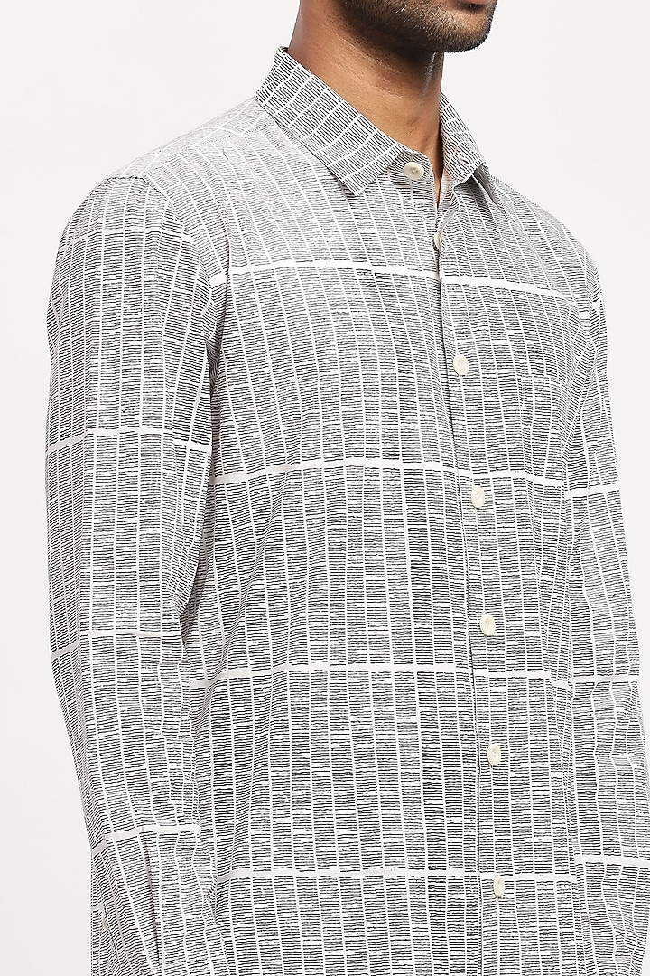 White Crafted Pure Cotton Block Printed Party Wear Shirt by Abraham & Thakore Men at Pernia's Pop Up Shop