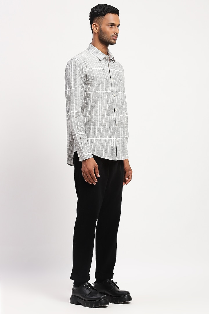 White Crafted Pure Cotton Block Printed Party Wear Shirt by Abraham & Thakore Men at Pernia's Pop Up Shop