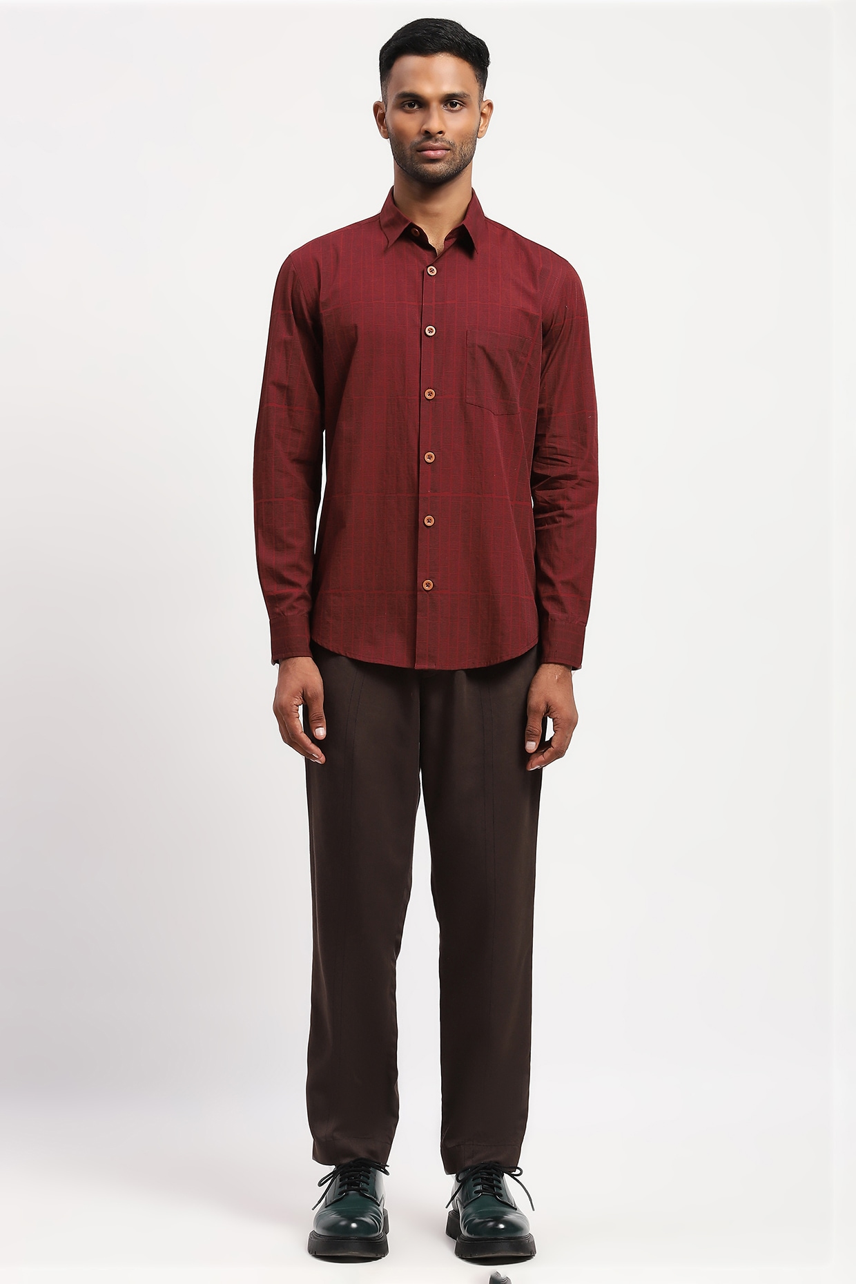 Buy Brick Red Tunic-Style Shirt for men Online from Indian Designers 2025