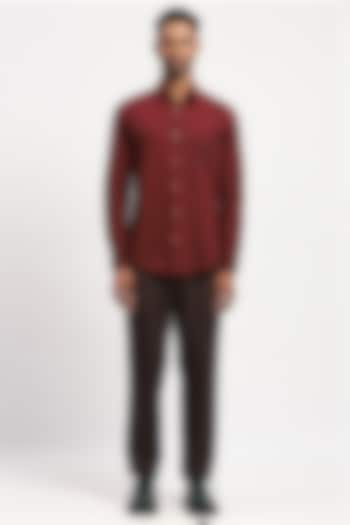 Red Crafted Pure Cotton Block Printed Shirt by Abraham & Thakore Men at Pernia's Pop Up Shop