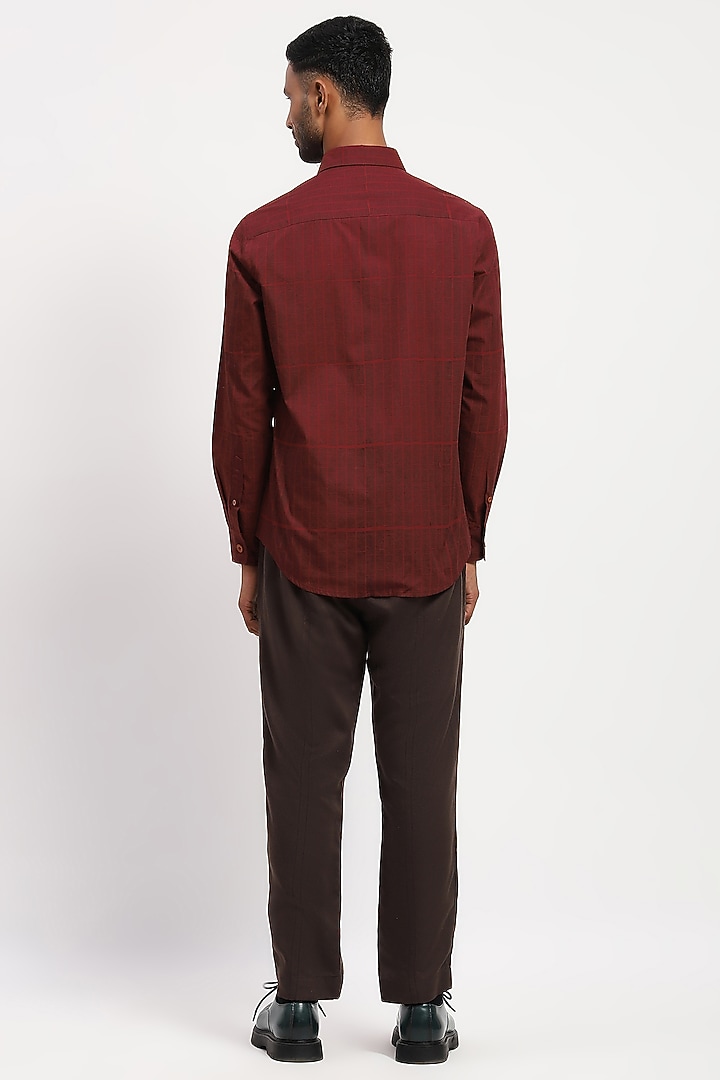 Red Crafted Pure Cotton Block Printed Party Wear Shirt by Abraham & Thakore Men at Pernia's Pop Up Shop
