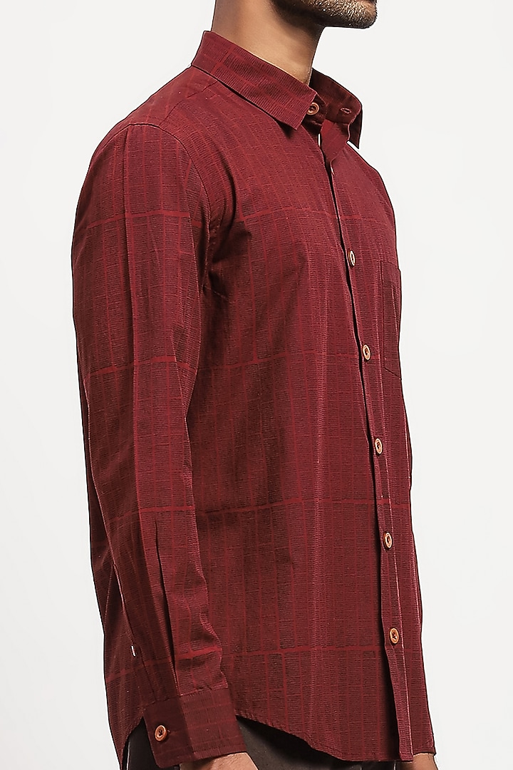 Red Crafted Pure Cotton Block Printed Party Wear Shirt by Abraham & Thakore Men at Pernia's Pop Up Shop