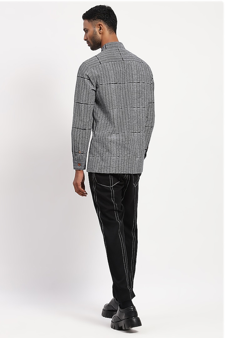 Black Crafted Pure Cotton Block Printed Party Wear Shirt by Abraham & Thakore Men at Pernia's Pop Up Shop