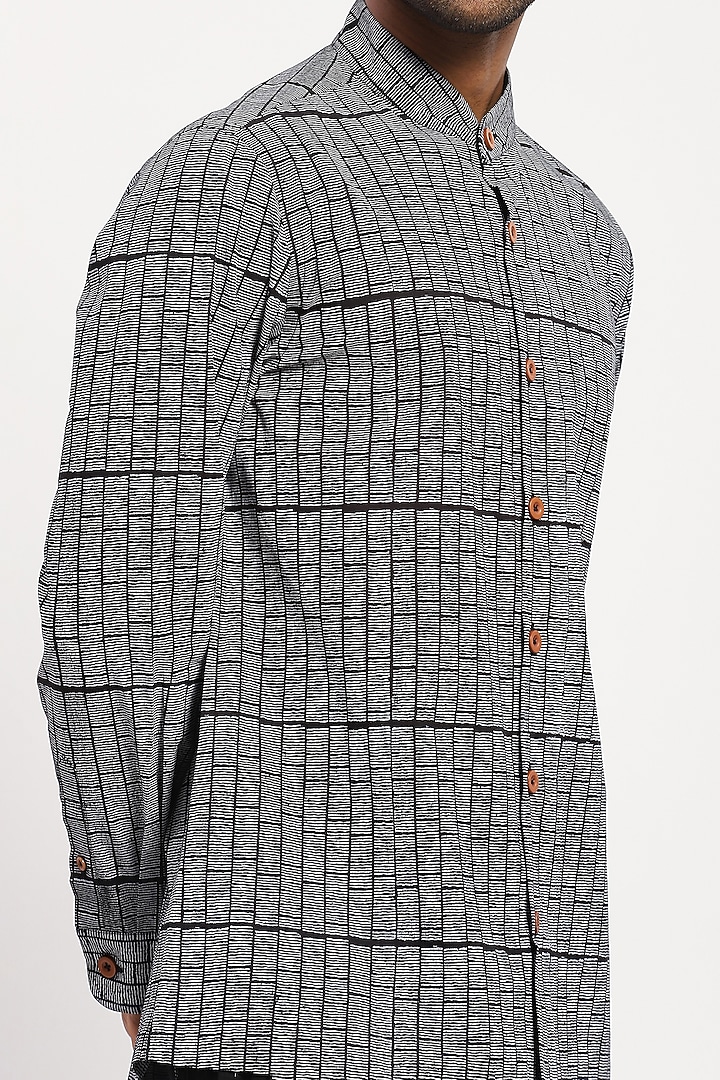 Black Crafted Pure Cotton Block Printed Party Wear Shirt by Abraham & Thakore Men at Pernia's Pop Up Shop