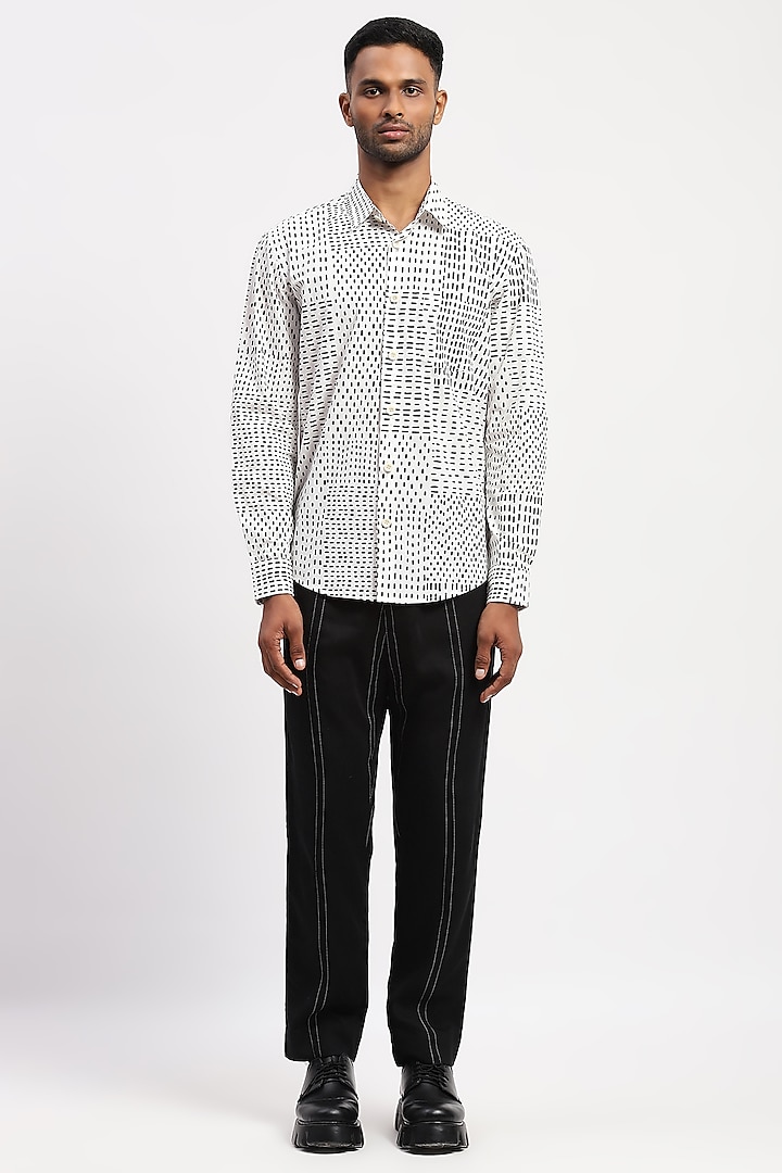 Black & Ivory Crafted Pure Cotton Printed Shirt by Abraham & Thakore Men