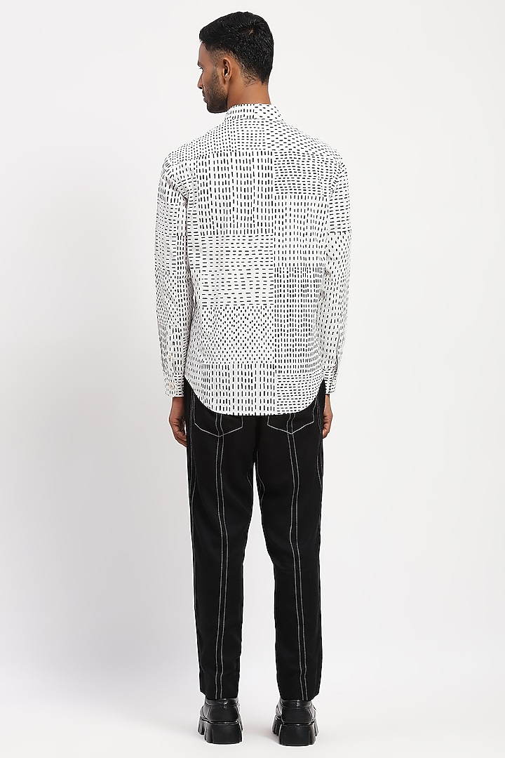 Black & Ivory Crafted Pure Cotton Printed Party Wear Shirt by Abraham & Thakore Men at Pernia's Pop Up Shop