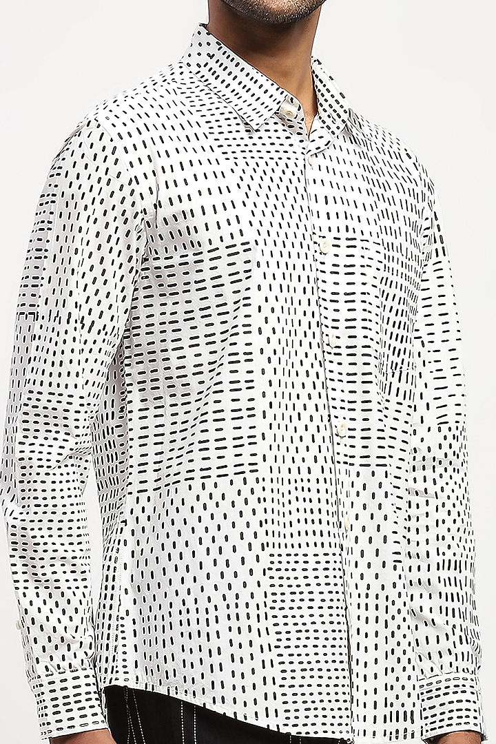 Black & Ivory Crafted Pure Cotton Printed Party Wear Shirt by Abraham & Thakore Men at Pernia's Pop Up Shop