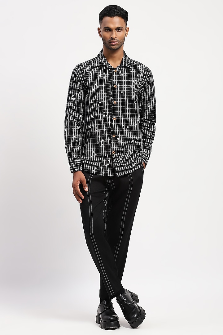 Black & Ivory Crafted Pure Cotton Printed Shirt by Abraham & Thakore Men