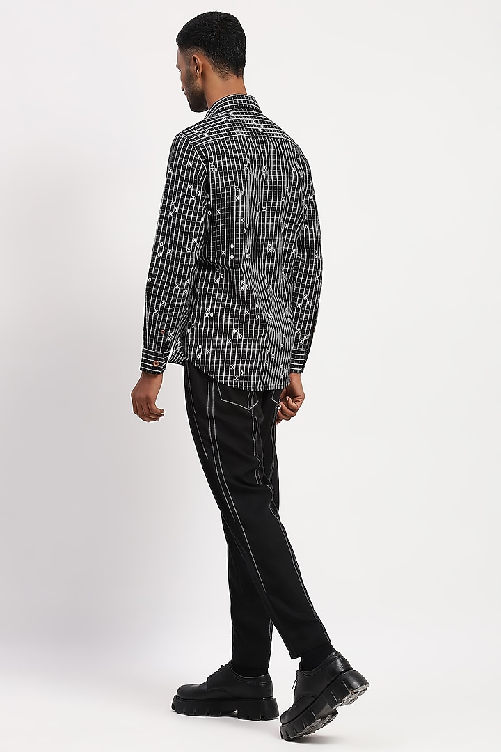 Black & Ivory Crafted Pure Cotton Printed Party Wear Shirt by Abraham & Thakore Men at Pernia's Pop Up Shop