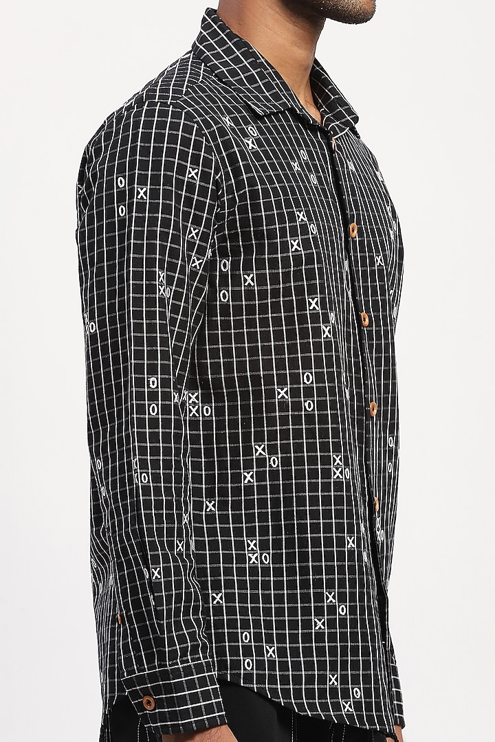 Black & Ivory Crafted Pure Cotton Printed Party Wear Shirt by Abraham & Thakore Men at Pernia's Pop Up Shop