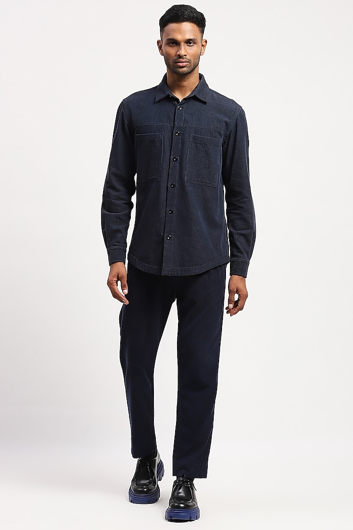 Navy Corduroy Crafted Shirt by Abraham & Thakore Men