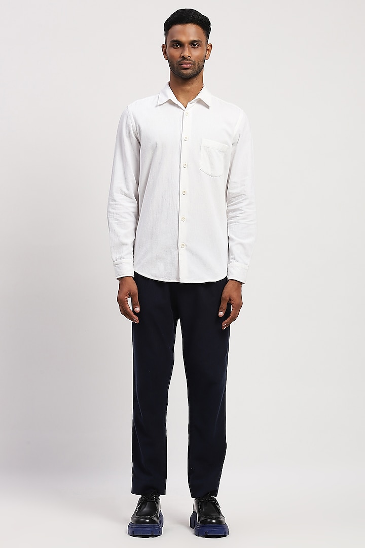 Ivory Corduroy Crafted Shirt by Abraham & Thakore Men at Pernia's Pop Up Shop