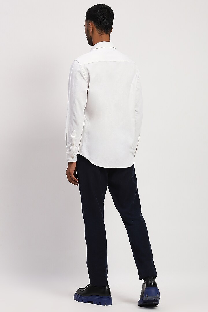 Ivory Corduroy Crafted Party Wear Shirt by Abraham & Thakore Men at Pernia's Pop Up Shop