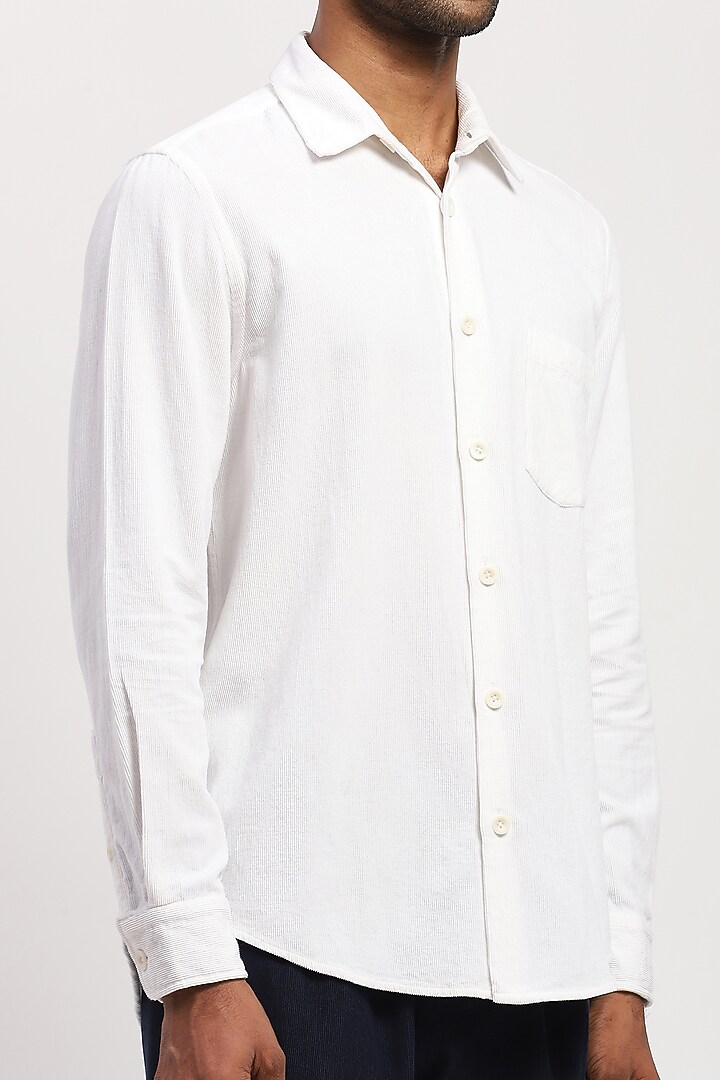 Ivory Corduroy Crafted Party Wear Shirt by Abraham & Thakore Men at Pernia's Pop Up Shop