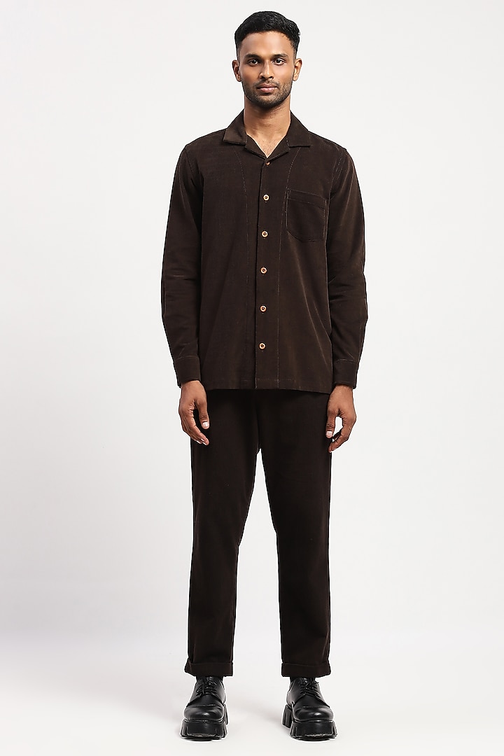 Brown Corduroy Crafted Shirt by Abraham & Thakore Men at Pernia's Pop Up Shop