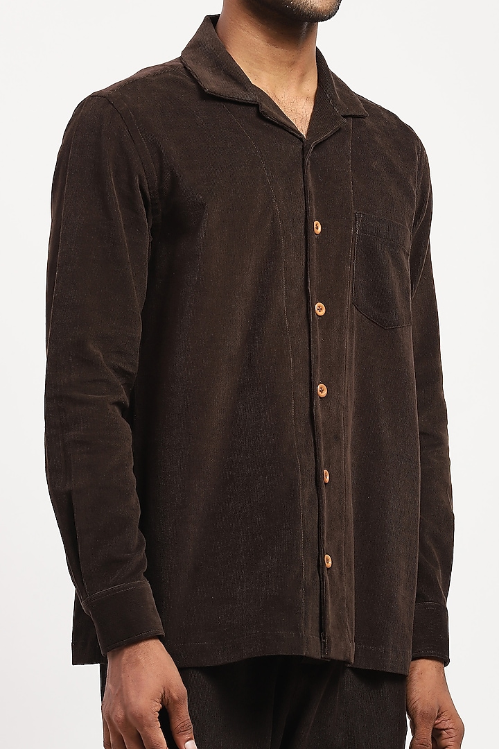 Brown Corduroy Crafted Party Wear Shirt by Abraham & Thakore Men at Pernia's Pop Up Shop