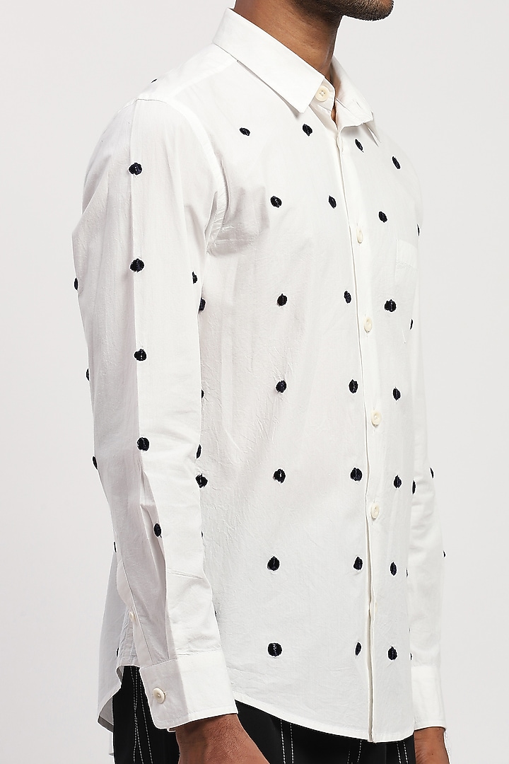 White Pure Cotton Embroidered Party Wear Shirt by Abraham & Thakore Men at Pernia's Pop Up Shop