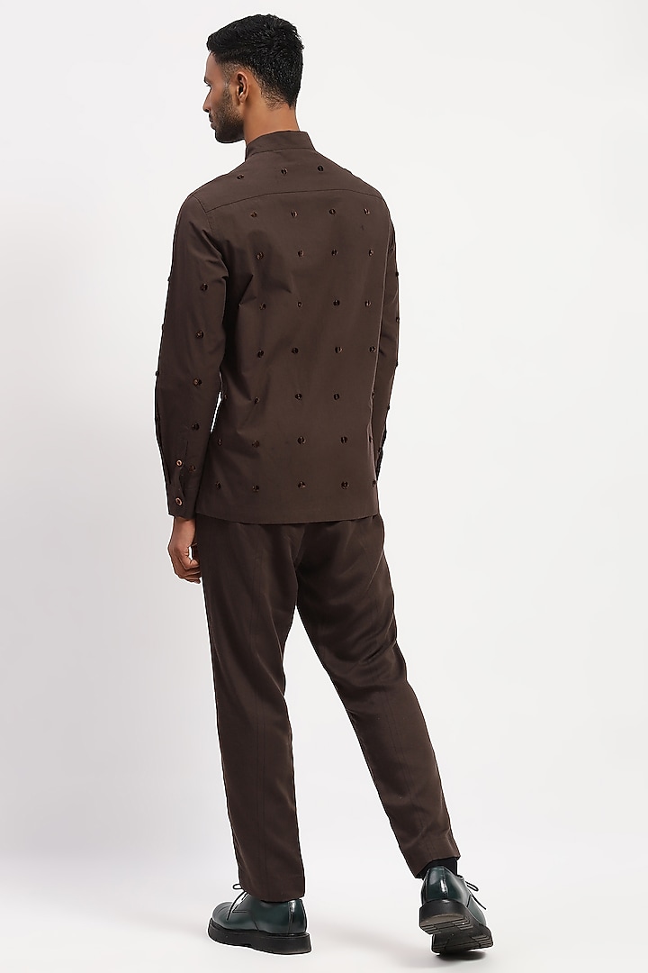 Brown Pure Cotton Embroidered Party Wear Shirt by Abraham & Thakore Men at Pernia's Pop Up Shop