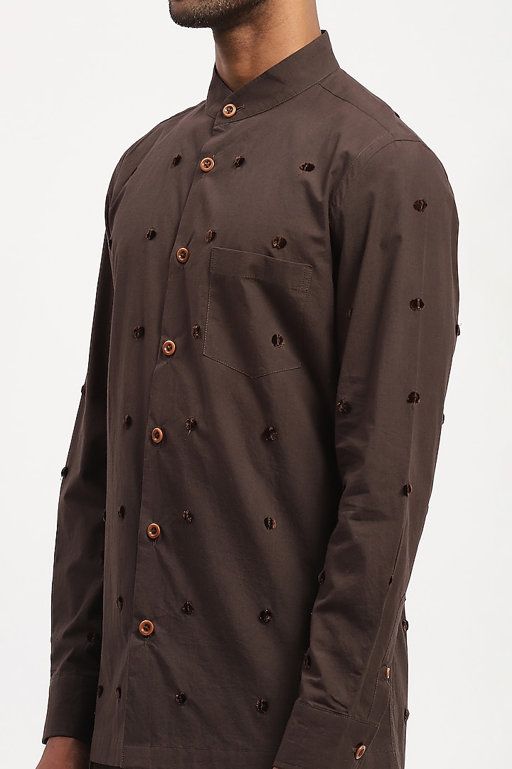 Brown Pure Cotton Embroidered Party Wear Shirt by Abraham & Thakore Men at Pernia's Pop Up Shop