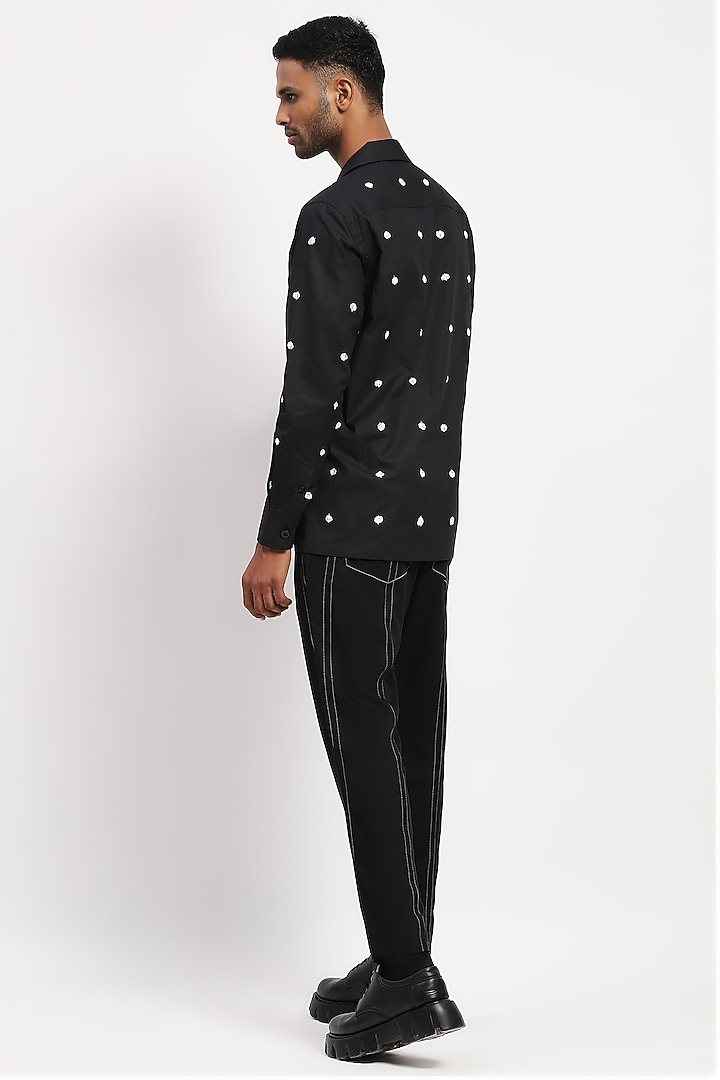 Black Pure Cotton Embroidered Party Wear Shirt by Abraham & Thakore Men at Pernia's Pop Up Shop
