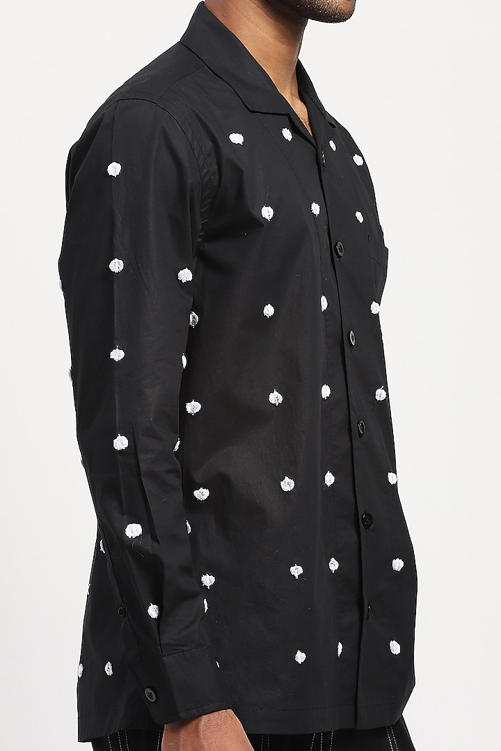 Black Pure Cotton Embroidered Party Wear Shirt by Abraham & Thakore Men at Pernia's Pop Up Shop