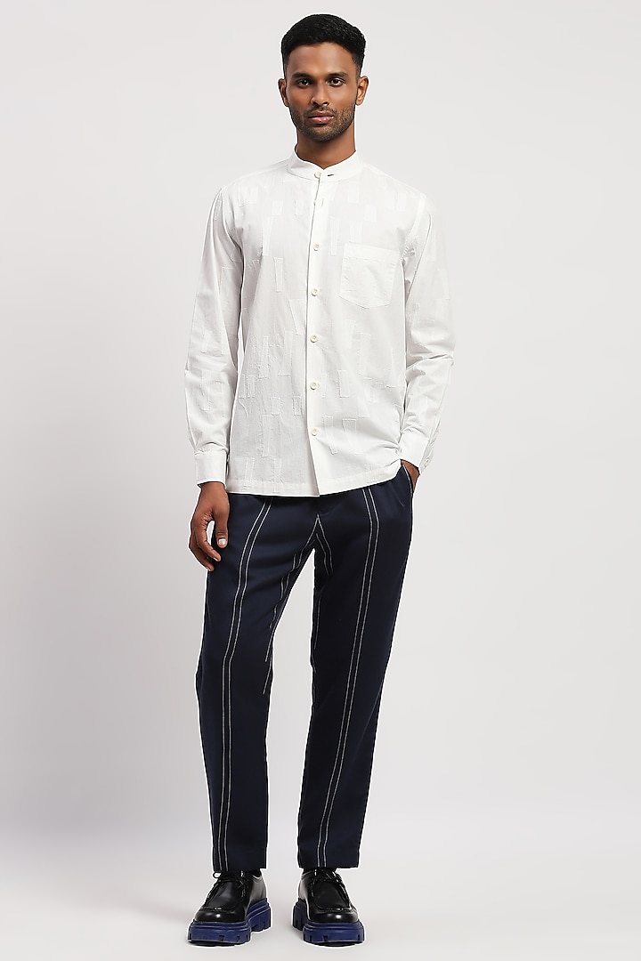 White Pure Cotton Embroidered Shirt by Abraham & Thakore Men