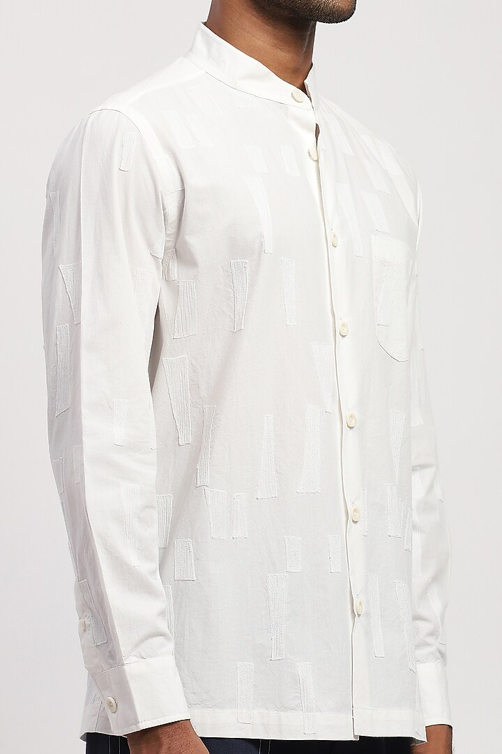 White Pure Cotton Embroidered Party Wear Shirt by Abraham & Thakore Men at Pernia's Pop Up Shop