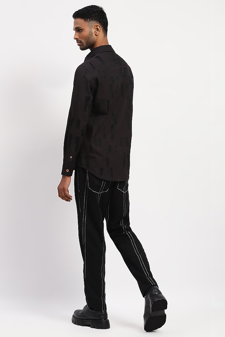 Black Pure Cotton Embroidered Party Wear Shirt by Abraham & Thakore Men at Pernia's Pop Up Shop