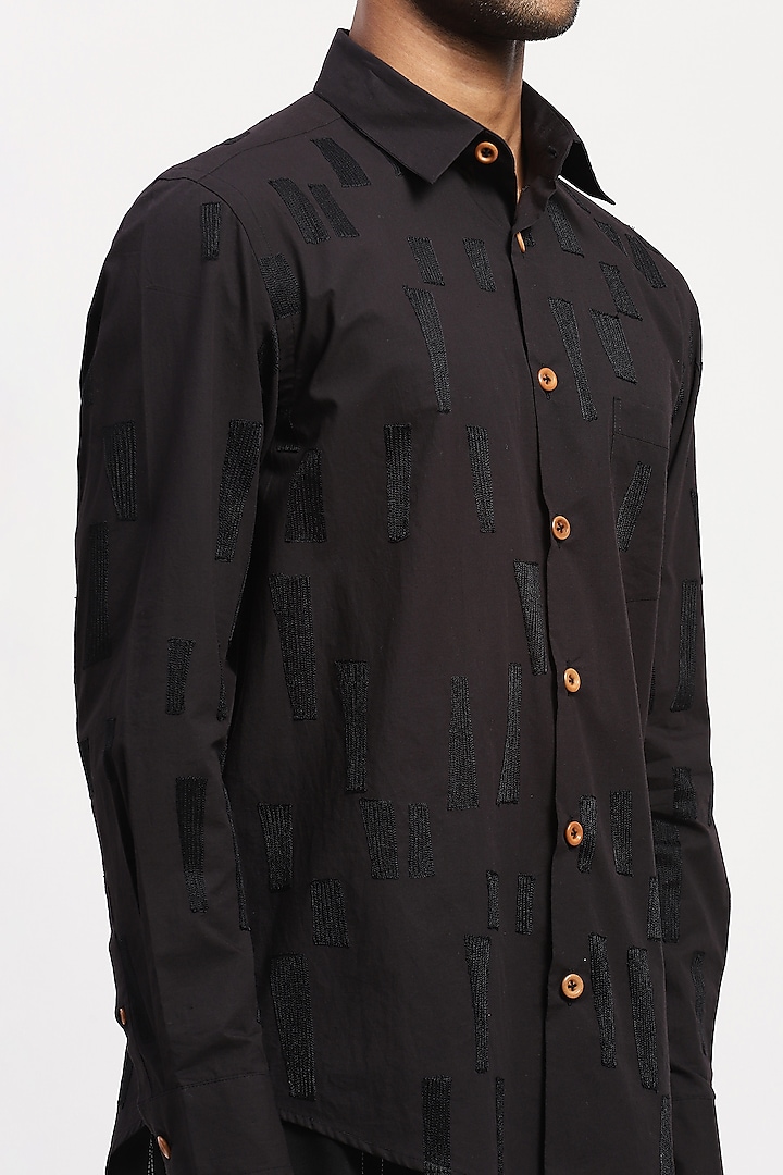 Black Pure Cotton Embroidered Party Wear Shirt by Abraham & Thakore Men at Pernia's Pop Up Shop