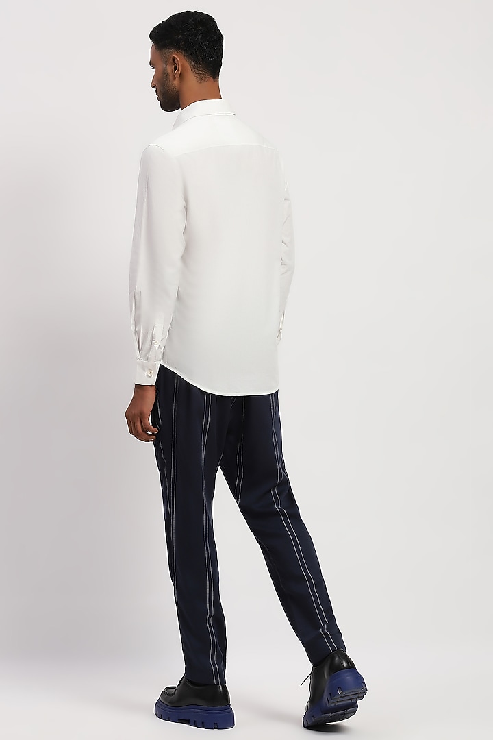 White Pure Cotton Embroidered Party Wear Shirt by Abraham & Thakore Men at Pernia's Pop Up Shop