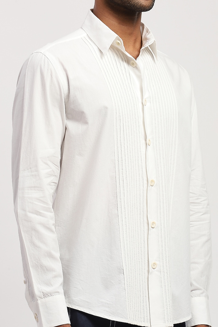 White Pure Cotton Embroidered Party Wear Shirt by Abraham & Thakore Men at Pernia's Pop Up Shop