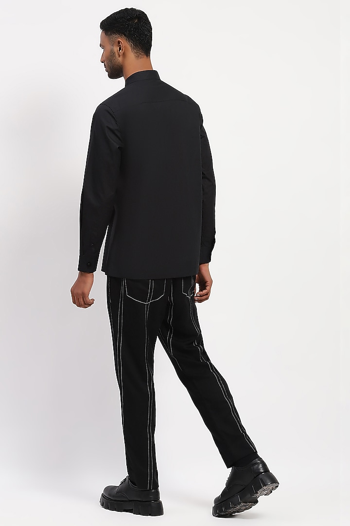 Black Pure Cotton Embroidered Party Wear Shirt by Abraham & Thakore Men at Pernia's Pop Up Shop