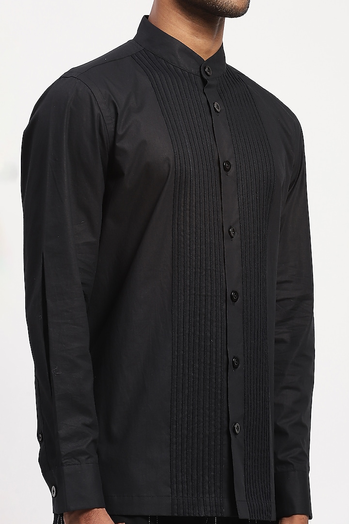 Black Pure Cotton Embroidered Party Wear Shirt by Abraham & Thakore Men at Pernia's Pop Up Shop