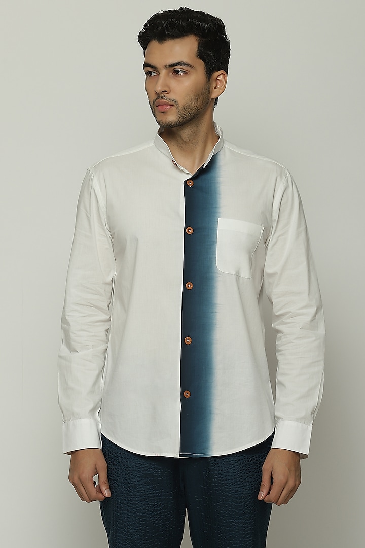 Ivory Ombre Cotton Poplin Shirt by Abraham & Thakore Men at Pernia's Pop Up Shop