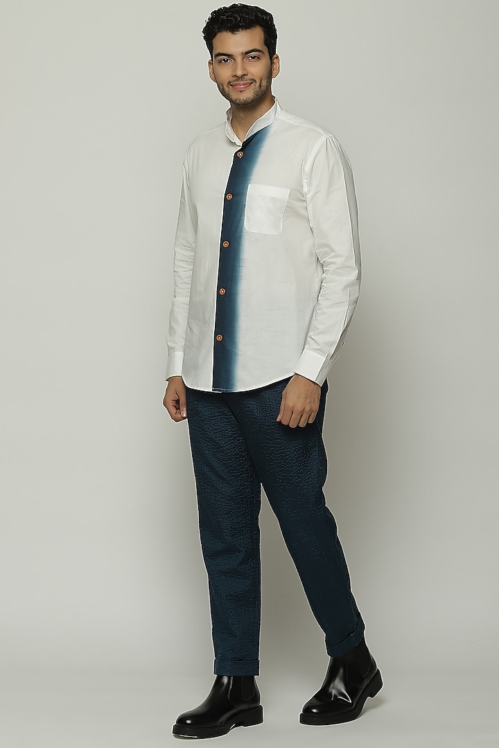 Ivory Ombre Cotton Poplin Party Wear Shirt by Abraham & Thakore Men at Pernia's Pop Up Shop