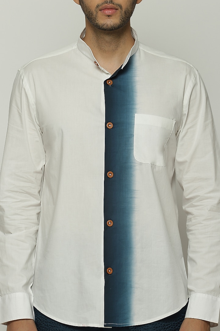 Ivory Ombre Cotton Poplin Party Wear Shirt by Abraham & Thakore Men at Pernia's Pop Up Shop