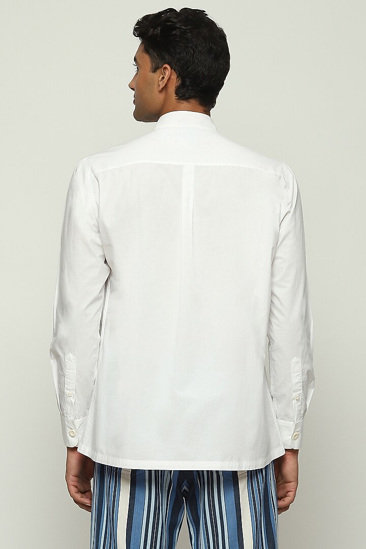 Ivory Cotton Poplin Block Printed Party Wear Shirt by Abraham & Thakore Men at Pernia's Pop Up Shop