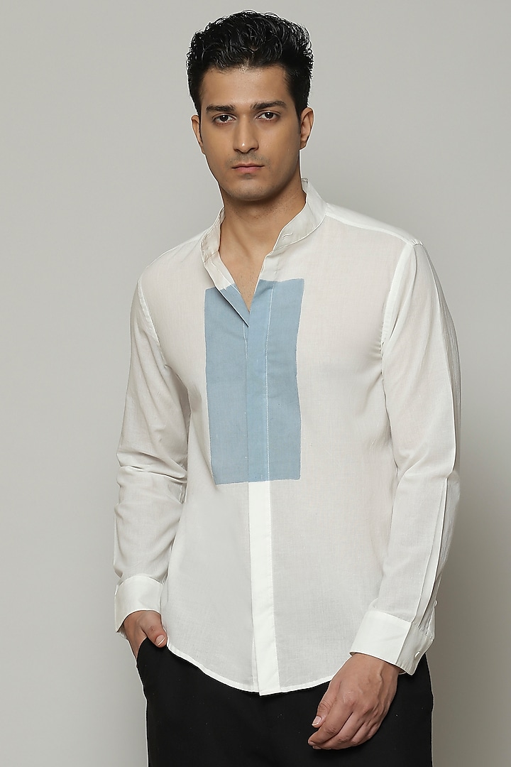 Ivory Cambric Shirt by Abraham & Thakore Men at Pernia's Pop Up Shop