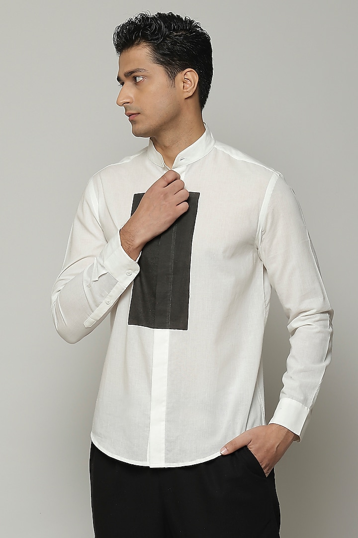 Ivory Cambric Shirt by Abraham & Thakore Men at Pernia's Pop Up Shop