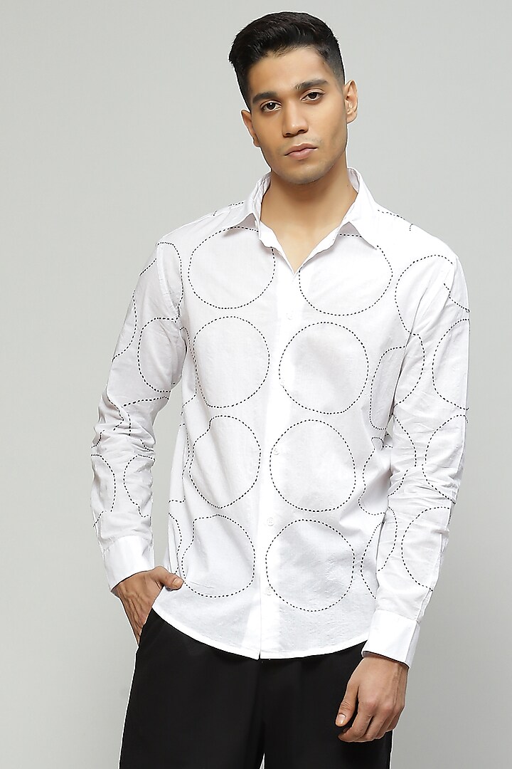 Ivory Cambric Hand Embroidered Shirt by Abraham & Thakore Men at Pernia's Pop Up Shop