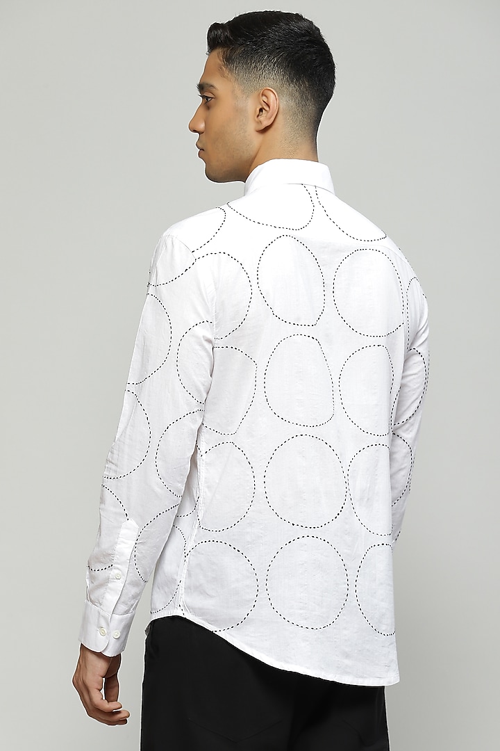 Ivory Cambric Hand Embroidered Party Wear Shirt by Abraham & Thakore Men at Pernia's Pop Up Shop