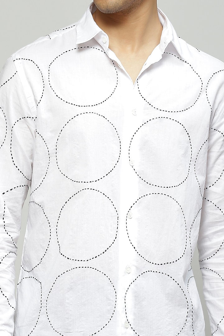 Ivory Cambric Hand Embroidered Party Wear Shirt by Abraham & Thakore Men at Pernia's Pop Up Shop