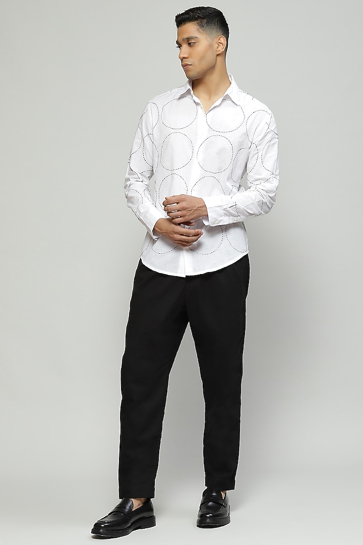 Ivory Cambric Hand Embroidered Party Wear Shirt by Abraham & Thakore Men at Pernia's Pop Up Shop
