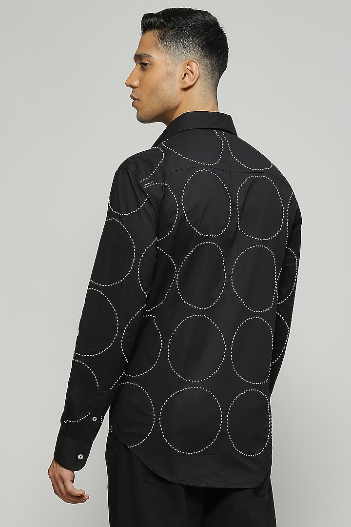 Black Cambric Hand Embroidered Party Wear Shirt by Abraham & Thakore Men at Pernia's Pop Up Shop