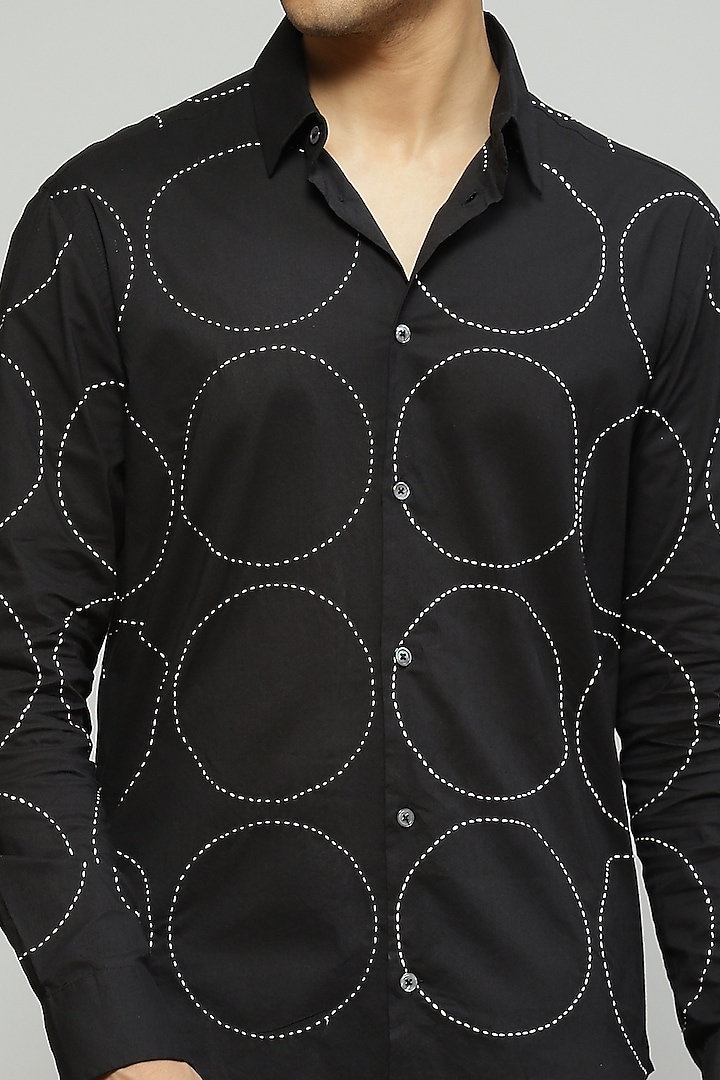 Black Cambric Hand Embroidered Party Wear Shirt by Abraham & Thakore Men at Pernia's Pop Up Shop