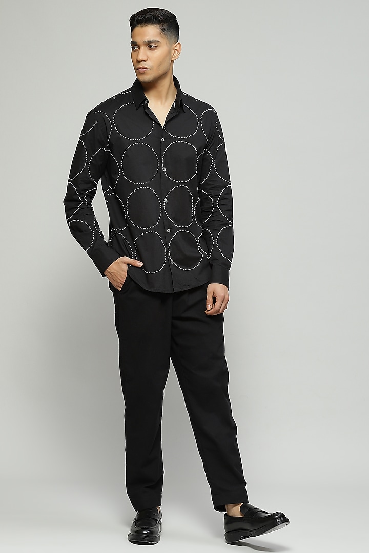 Black Cambric Hand Embroidered Party Wear Shirt by Abraham & Thakore Men at Pernia's Pop Up Shop
